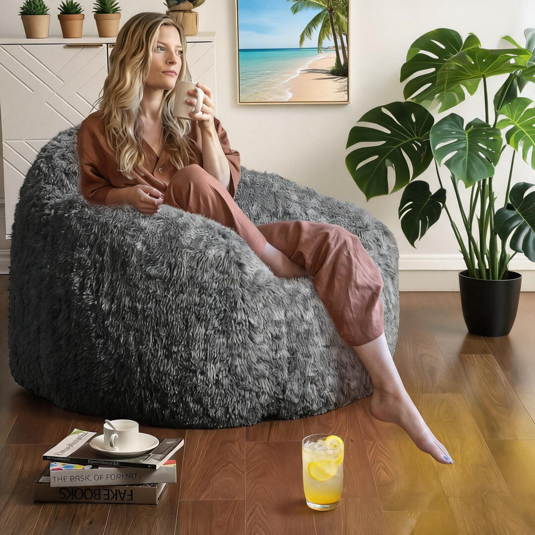 Blue Elephant Faux Fur Bean Bag Chair Black