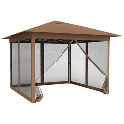 COSTWAY 3,5x3,5m Pop‐Up Faltpavillon wasserdicht & stabil, höhenverstellbares Garten‐Partyzelt mit Moskitonetz und Doppeldach, Sonnenschutz