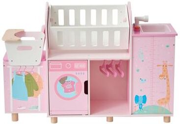 Teamson Kids Fantasy Care Wooden 6-in-1 Doll Nursery Pretend Play Set - Dollhouse with Furniture and Accessories, Toddler Gift
