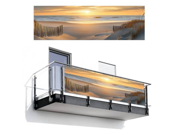 MuchoWow Balkon-Sichtschutz Strand - Dünen - Sonnenuntergang 300x90 cm, Sandfarben, Kunststoff, Rechteckig, 300x90 cm, Sonnenschutz, Sichtschutz