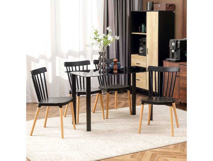 HOMCOM Lot de 4 Chaises Scandinaves Noir Pieds Hêtre 83cm