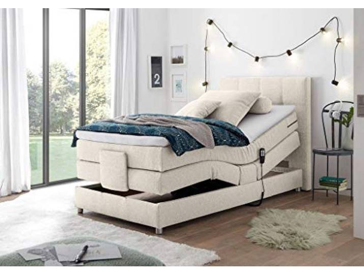 Froschkönig24 Manolo elektrisches Motor Boxspringbett 100x200cm Verstellbar Ehebett Bett Beige