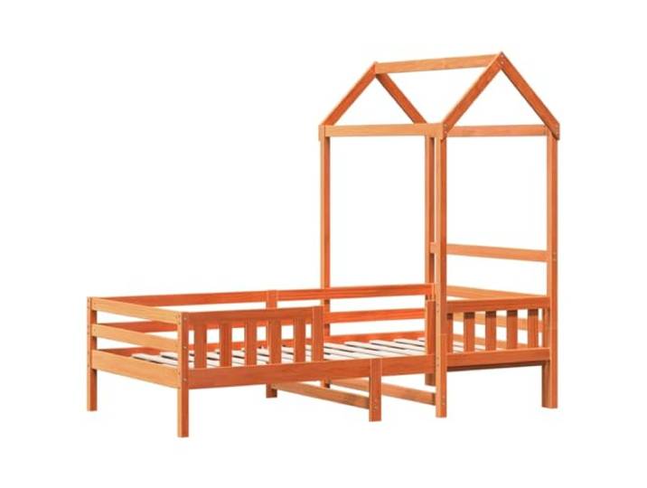 KTHLBRH Bettrahmen mit Dach braun Wachs 90 x 190 cm massiv Kiefer Lattenrost aus Sperrholz, Seitentür zum Öffnen, modernes Design, für Kinderzimmer