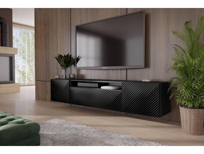 Beautysofa TV-Schrank Kler (gefräste Tür, Weiß / Schwarz, Wandmontage) RTV Schrank mit 3x Scharniertüren