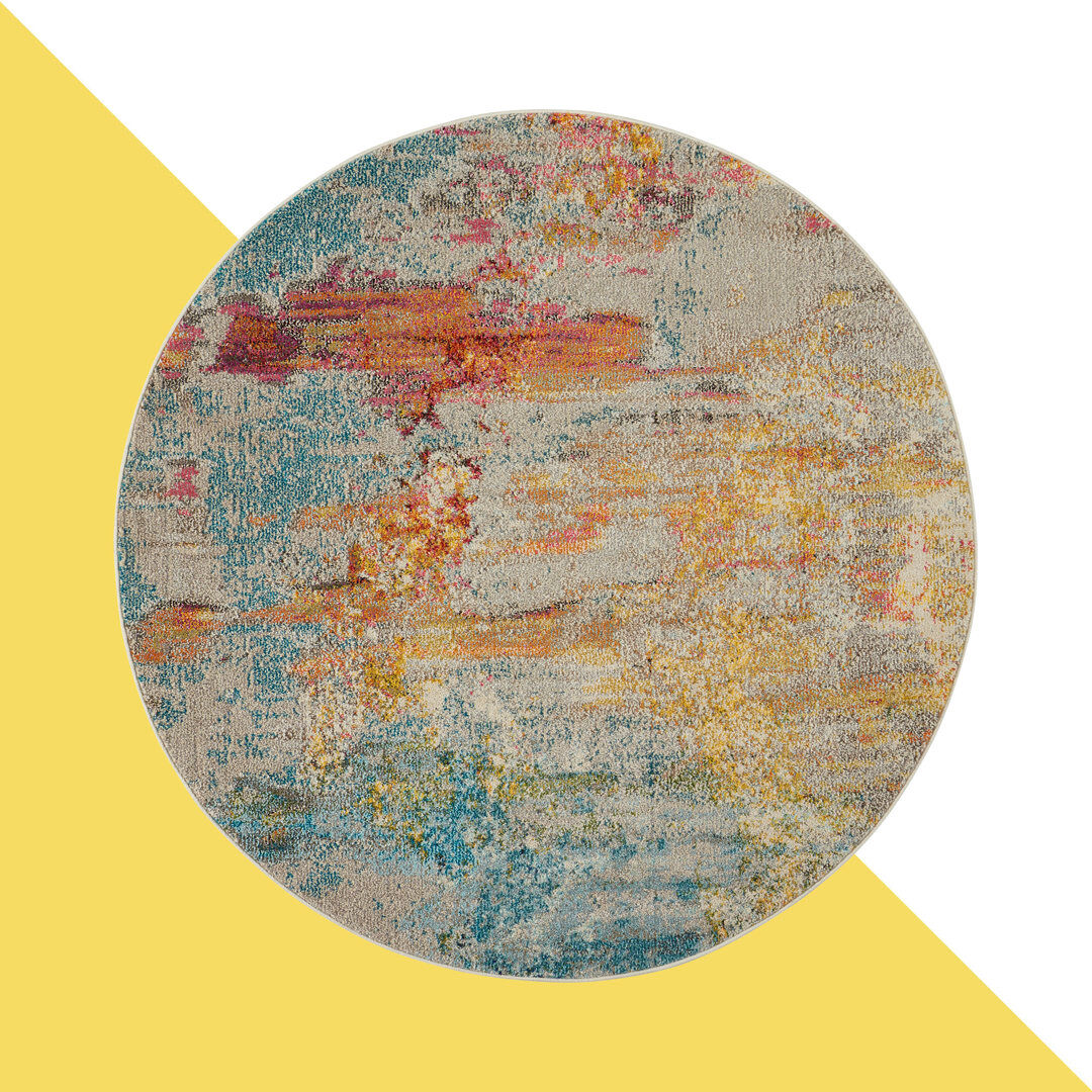 Etta Avenue Bourgeois Abstract Synthetic Area Rug Blue/Red/Orange/Yellow Round 239cm