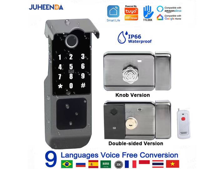 Serrure de porte à empreintes digitales, TUYA WIFI, serrure intelligente extérieure étanche avec télécommande, carte d'application TTLOCK, serrure numérique électronique