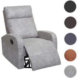 Fernsehsessel HWC-A54 Premium, Relaxsessel Schaukelstuhl Wippfunktion, drehbar ~ Stoff/Textil hellgrau