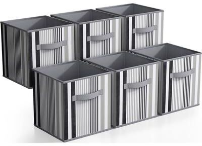 Sorbus Foldable Storage Cube Basket Bin, 6 Pack, Vertical Stripe Line Pattern