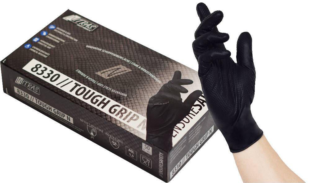 NITRAS® Einmalhandschuhe TOUGH GRIP N M schwarz 8330