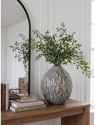Kodotan sofa "D8.5x9.8"" Marbled Ceramic Vase - Amber and Charcoal Gray Decorative Teardrop Urn"
