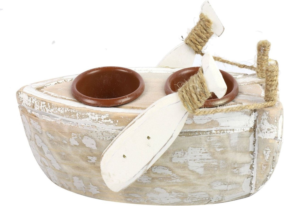 Ponti Theelichthouder Roeiboot Schip Natuurlijk 17,5 cm