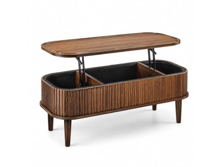 Höhenverstellbarer Couchtisch in Walnussfarbe, Wohnzimmertisch aus MDF mit Stauraum, ausziehbare Hubtischplatte im Mid-Century-Stil für Zuhause und Büro