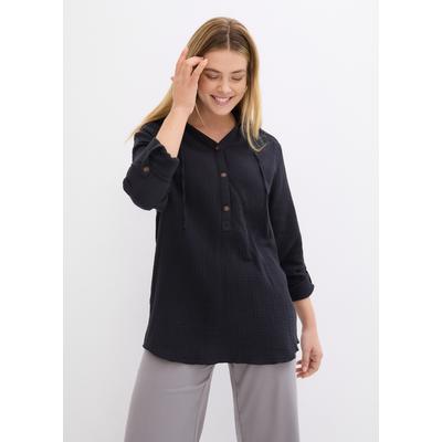 Schlupfbluse BONPRIX, Damen, Gr. 46, schwarz, Web, Obermaterial: 100% Baumwolle, loose fit, Blusen Schlupfbluse, Loose fit, für Frühling und Sommer, aus Baumwolle, Musselin-Tunika