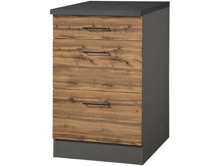 Unterschrank KOCHSTATION KS-Trier , grau (wotaneiche, grafit), B:50cm H:85cm T:60cm, Holzwerkstoff, MDF, Schränke, Unterschrank, Breite 50 cm, mit 2 Auszügen und 1 Schublade