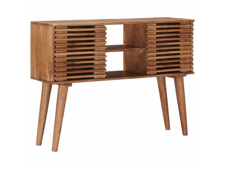 Handgefertigter Beistelltisch aus Akazienholz, Teakbraun, 100 x 30 x 75 cm Massivholz Akazie, Latten-Design, stabil, modern, platzsparend, rechteckig