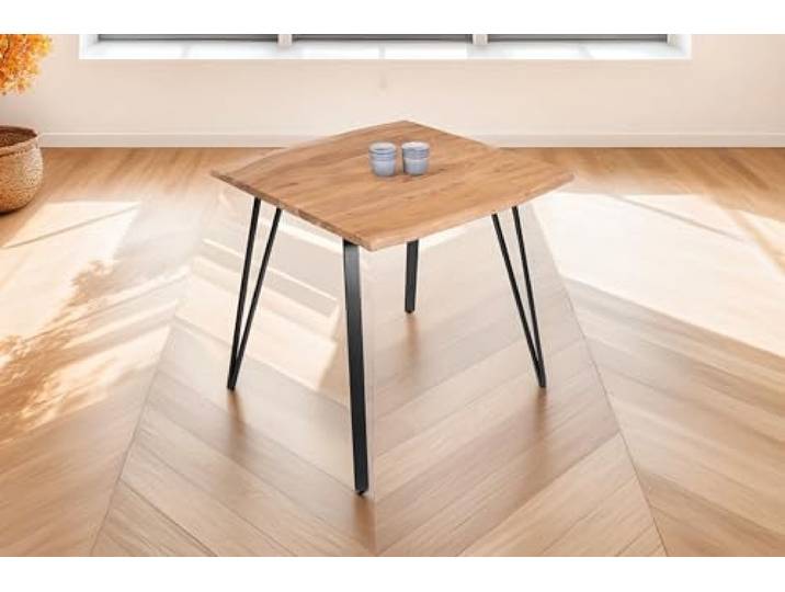 SAM Esstisch Celia 90x90 cm Akazie Natur Metallgestell schwarz Baumkantentisch massiv, Akazienholz naturfarben, echte Baumkante, Massivholz, Esszimmertisch