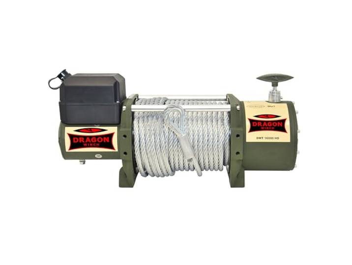 DRAGON WINCH - Elektrische Seilwinde 12V Truck 16000 lbs / 7257 kg mit Stahlseil 31m für Feuerwehren, Nutzfahrzeugen, Lieferwagen mit kabelgebundener und kabelloser Fernbedienung + Winde Zubehör