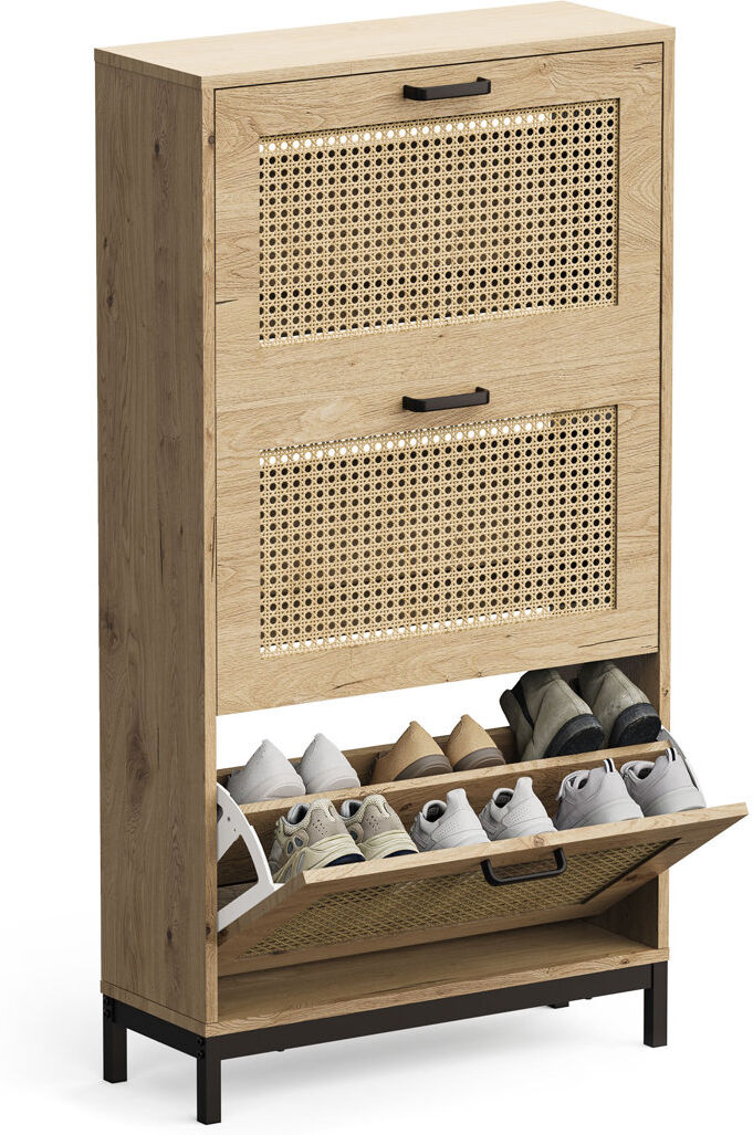 VonHaus Lena Rattan Shoe Storage Cabinet Brown 18