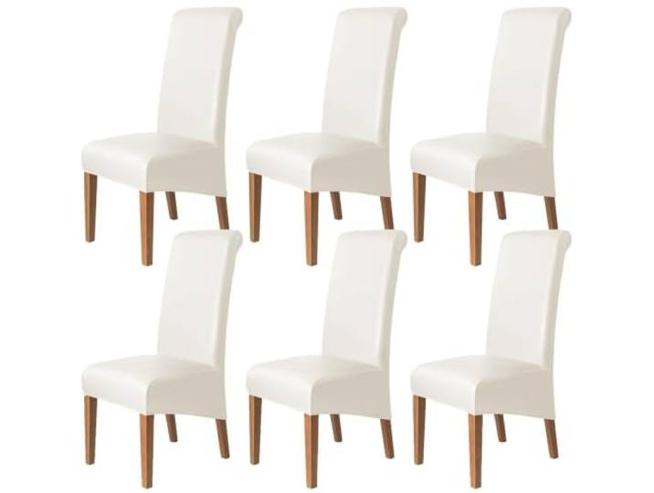 Wasserdichte Esszimmerstuhlbezüge aus PU-Leder mit hoher Rückenlehne Stretch Extra Large Parson Chair Schonbezüge XL/Übergroßer Stuhlschutz(Beige,6 PCS)