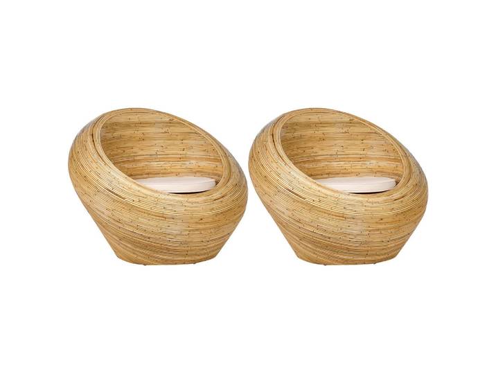 Beliani Gartenstuhl 2er-Set Rattan Natürlich Maiori, Naturfarben, Beige, Naturmaterialen, 110x88x110 cm, Wohnzimmer, Sessel, Polstersessel