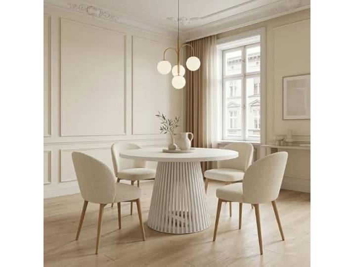 Dekori Möbel Esstisch ausziehbar Weiß Dover Für 4–6 Personen 90/140 cm Esstisch mit Lamellen Industrial/Loft Stil