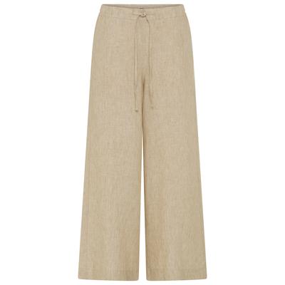 Leinenhose MAC "CALLIE cropped", Damen, Gr. 40, N-Gr, beige (almond beige melange), Web, Obermaterial: 100% Leinen, gestreift, normal lang, Hosen, gestreift mit Kordelzug