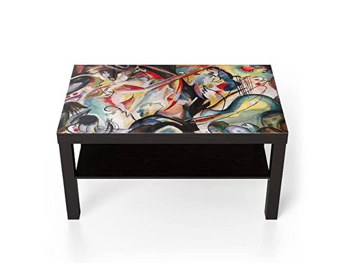 DEQORI Glastisch schwarz groß 90x50 cm Motiv Konzert im Kadinsky-Stil ausgefallener Beistelltisch aus Glas Hochglanz Couchtisch fürs Wohnzimmer moderner Couch Tisch mit Design