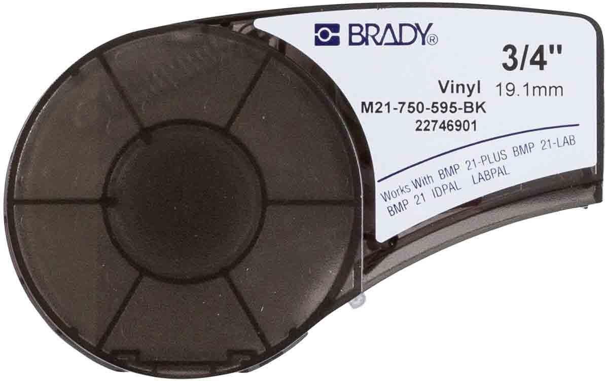 Brady M21-750-595-BK Vinyl Label Tape 19.05mm x 6.40m White on Black for M210/M211/BMP21-PLUS/BMP21-LAB/BMP21