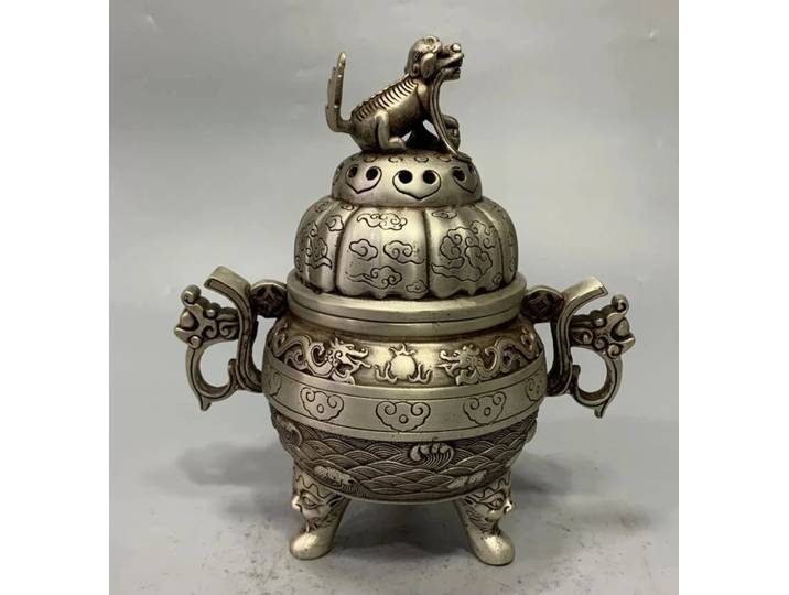 Archaize-Couvercle de bête en cuivre blanc de Chine, statue artisanale de Eva d'encens