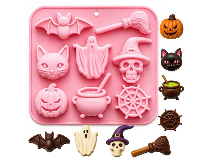 Silikonform Halloween 8-Hohlräume, Rosa, Kunststoff, Backen & Backzubehör, Backformen, Backformen-Sets