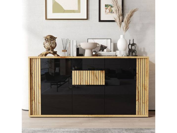 Bladez - Buffet rectangulaire moderne à trois portes idéal pour les salons les salles à manger et les couloirs Noir et Bois