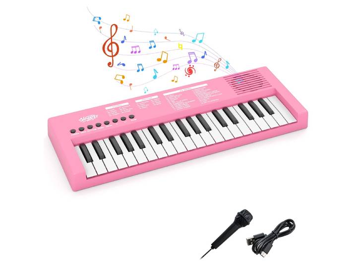 Kinderpianoklavier Draagbare Elektronische Piano Met 37 Toetsen 8 Ritmes 8 Tonen En 22 Demosongs-Roze