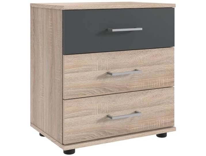 Lomadox Nachttisch 52 cm breit Nachtschrank Nachtkommode Nachtschränkchen Betttisch Nachtkästchen modern in Eiche sägerau mit Graphit