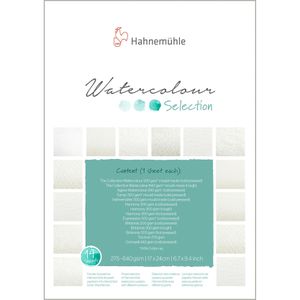 Hahnemühle Aquarellpapier Selection Block, 17 x 24 cm, 275 - 640 g/m², weiß, versch. Strukturen, 14 Blatt