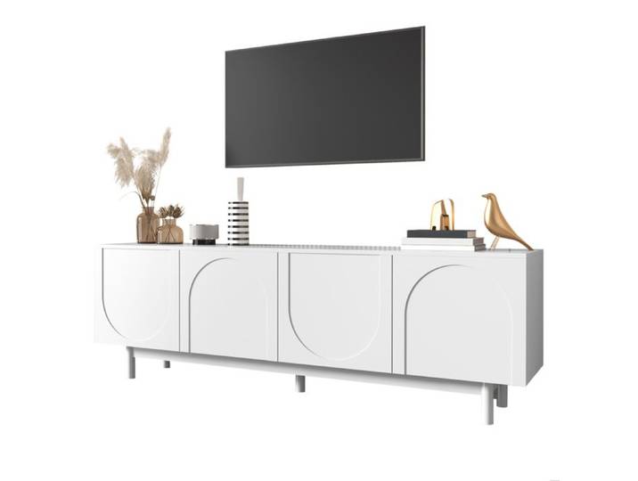 Meuble télévision blanc léger style moderne luxueux 175 x 38 x 56 cm étagères réglables
