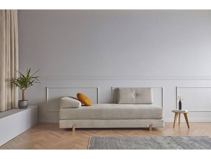 INNOVATION LIVING ™ Stapelliege Sigmund 579 Indu, Breite 200, Tiefe 80cm, Füße Eichenholz lackiert, Daybed mit zwei Federkernmatratzen, Fußteil Eiche natur