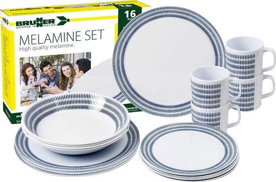 Famanu Melamineservies voor 4 personen - Blauw - 16-delig