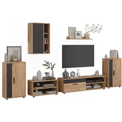 Vicco, Wohnwand, Wohnwand Berno, Goldkraft Eiche/Anthrazit, 6-teiliges Set