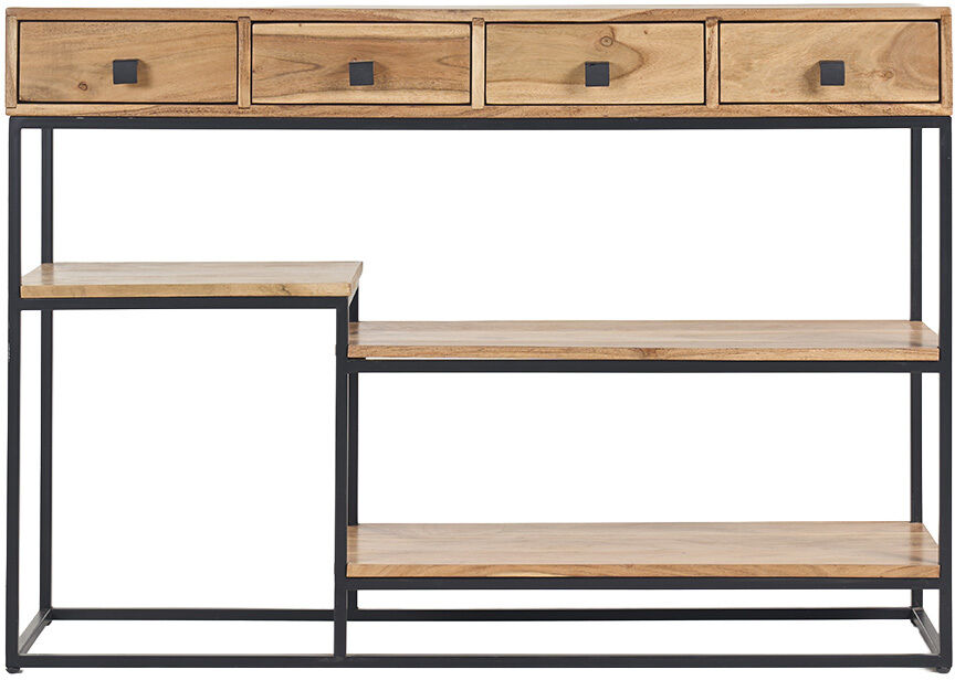 Miliboo Console industrielle avec rangements 4 tiroirs en bois massif et métal noir L115 cm GRENELLE
