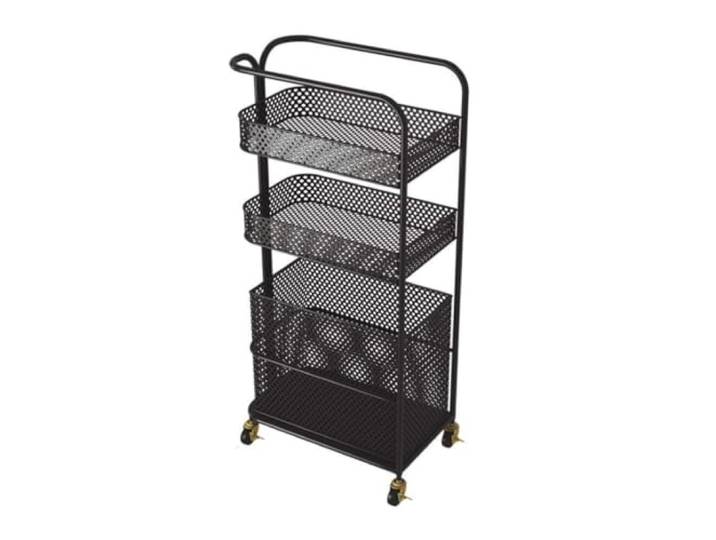 DFHetFH Rollwagen 3-stufiges Rollregal Aus Metallgeflecht, Rollwagen, Wäschewagen, Allzweckwagen, Küchenaufbewahrungs-Organizer, Schmales Regal Küchenwagen(Black)