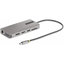 StarTech COM Drei Monitor USB-C Multiport Adapter 2x 4K 60Hz + 4K 30Hz HDMI & DP 4x USB-A 100W GbE L (USB-C, 3 Ports), Dockingstation + USB Hub, Grau