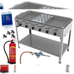 ChattenGlut Reibekuchenbräter 6-flammig  27kW, mit Fettbrandlöscher GLORIA FA6 EASY, Gasdruckprüfung, Gewerberegler, und Kartoffelpuffer Auflage