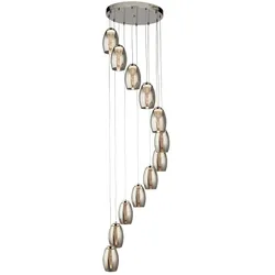 Hängeleuchte Pendelleuchte Wohnzimmerlampe LED Rauchglas Stahl chrom 12-Flammig