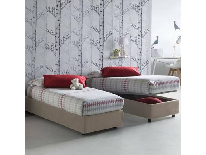 Talamo Italia - Einzelbett Valentina, Containerbett mit Stoffbespannung, 100% Made in Italy, Frontöffnung, inklusive Matratze Cm 90x200, Turteltaube
