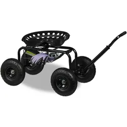 Relaxdays fahrbarer Gartensitz, höhenverstellbar, 150 kg, Stauraum, Rollsitz Gartenarbeit, Stahl, Luftreifen, schwarz