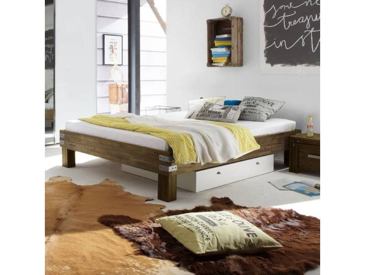 Bett Caldera Akazie Massivholz ohne Kopfteil 120x200cm Vintage industrial