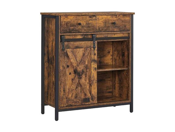 Kommode VASAGLE VASAGLE Kommode mit Schiebetür Industrial 30 x 80 cm, Braun , braun, B:30cm H:80cm T:70cm, Spanplatte, Stahl, Sideboards, Kommode