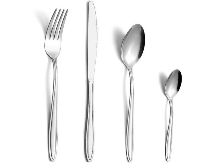 Besteckset 24-teilig für 6 Personen Edelstahl Hochglanzpoliert Spülmaschinenfest, Silberfarben, Metall, Besteck, Besteck-Sets