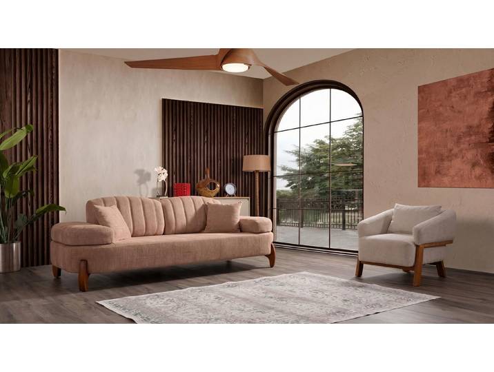 JVmoebel Polstergarnitur Modernes Wohnzimmerset Braun-Beige Sofa Sessel Stoffsofas Designer, (2-tlg), Made in Europa