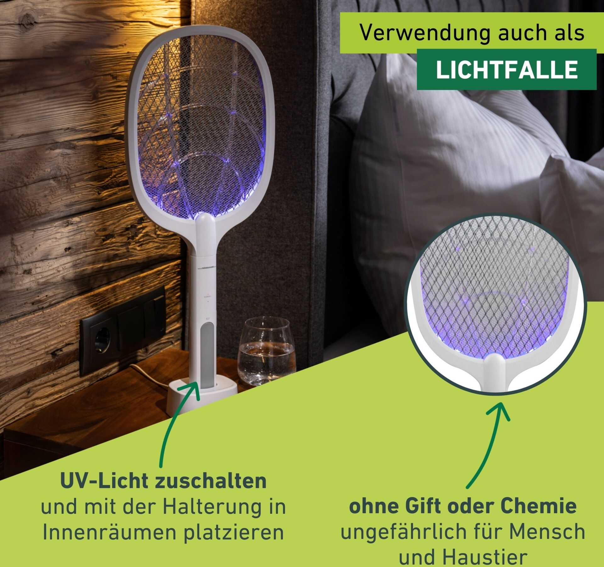 Fliegenklatsche WINDHAGER "elektrisch 2in1, Insektenvernichter durch UV-Licht", weiß, Kunststoff, Tierfallen, Fliegenfänger aufladbar, Lichtfalle inkl. Halterung und USB Ladekabel